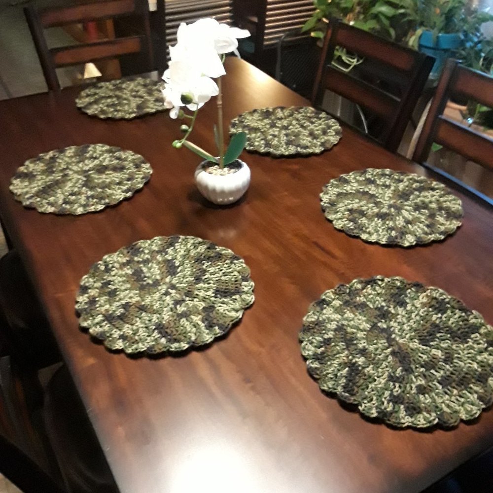 6pc Crochet Placemat Set, Placemats, Round Placemats, Tableware, Kitchen Decor
